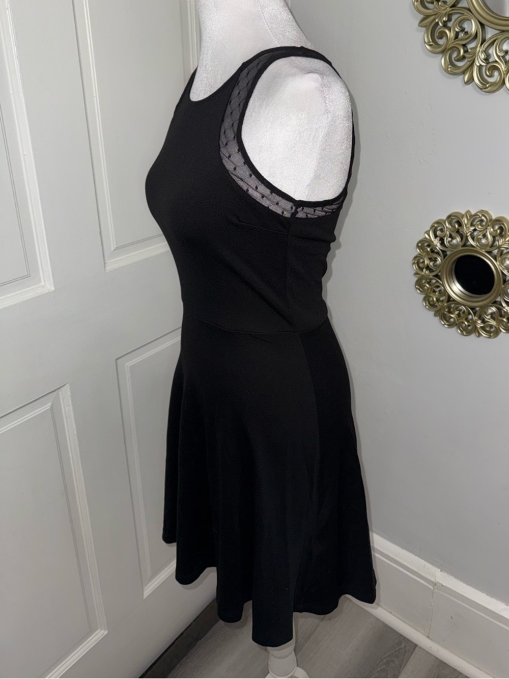H&M Black Mini Casual Dress With Mesh Shoulder Details Size XS. - Picture 5 of 12